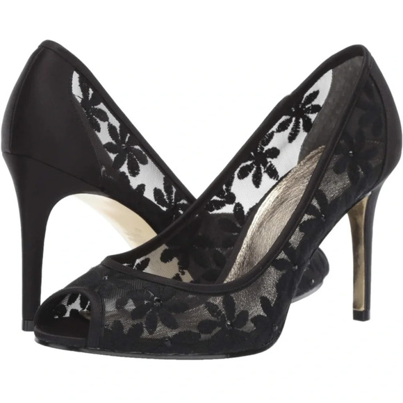 Adrianna Papell Shoes - Adrianna Papell Women's Dressy Floral Lace Black Satin Pump Size 6 Wide NIB